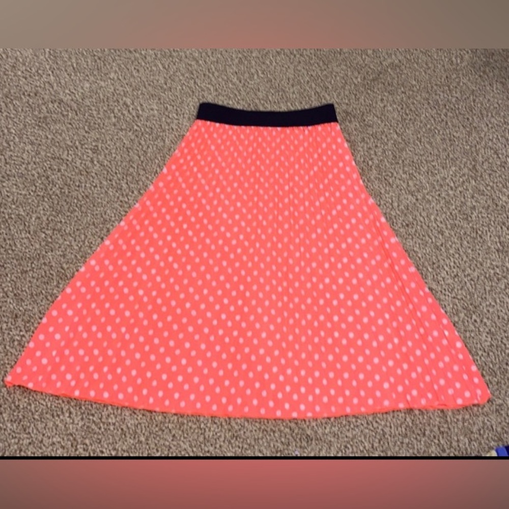 Lularoe Skirt neon pink/orange with white polka dots women’s xs